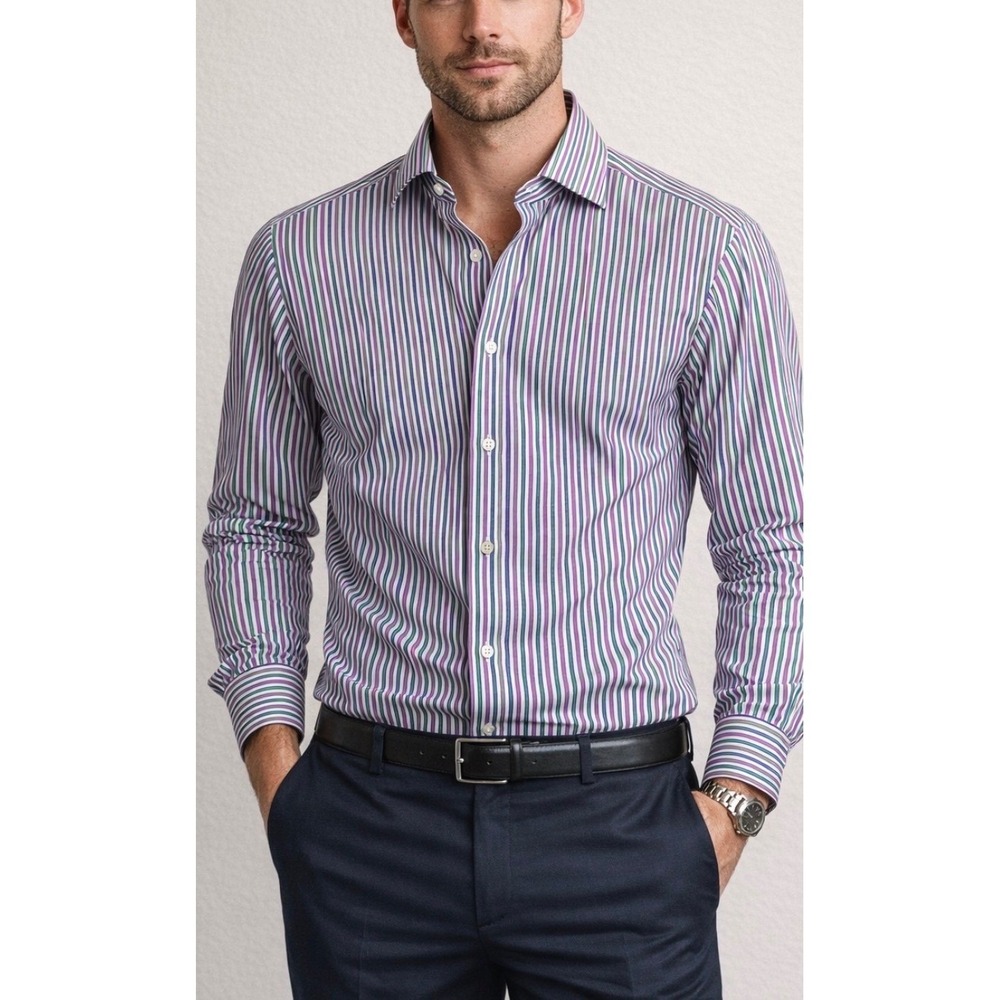 Polo Ralph Lauren Dress Shirt Sz 16 Classic Fit Long Sleeve Purple Green Striped